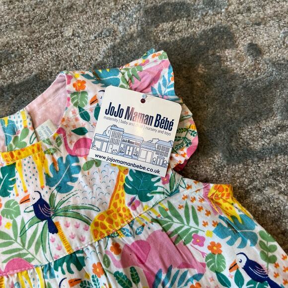 JoJo Maman Bebe Pretty Ruffle Shoulder Sunsuit Tropical Animals 0-3 Months NWT - Picture 5 of 9